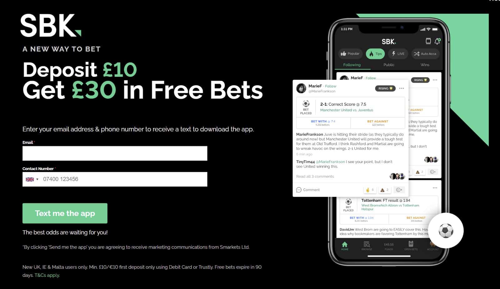 SBK £30 free bets offers