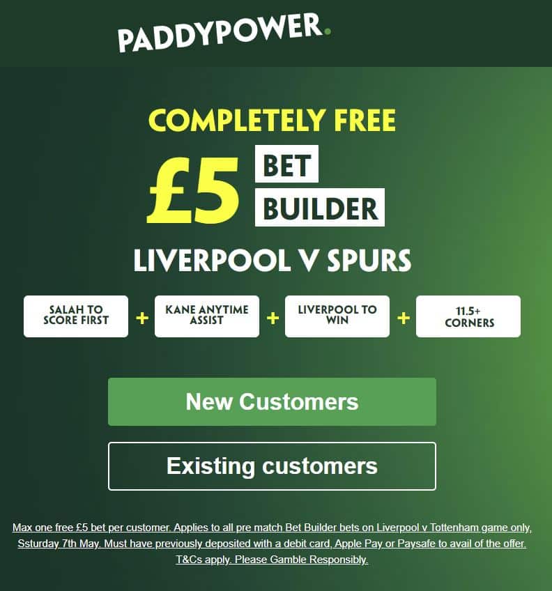 Liverpool vs Spurs free £5 bet builder