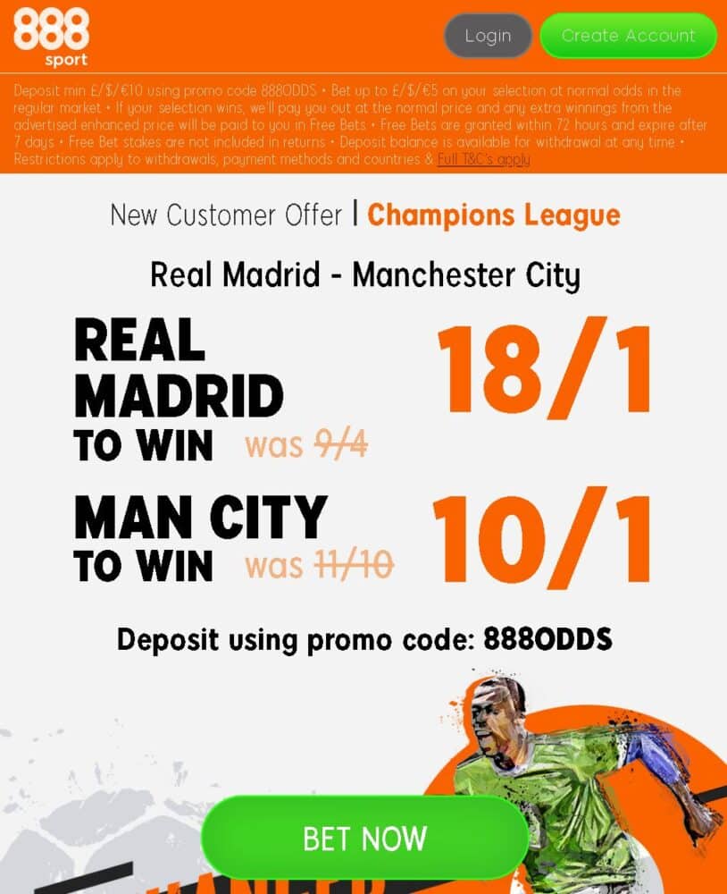 Real Madrid vs Man City free bet