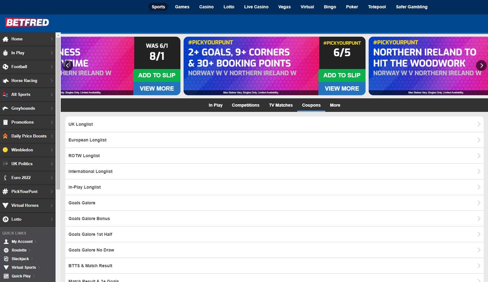 Betfred Goals Galore coupons