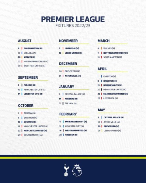 Spurs fixtures 2022/23