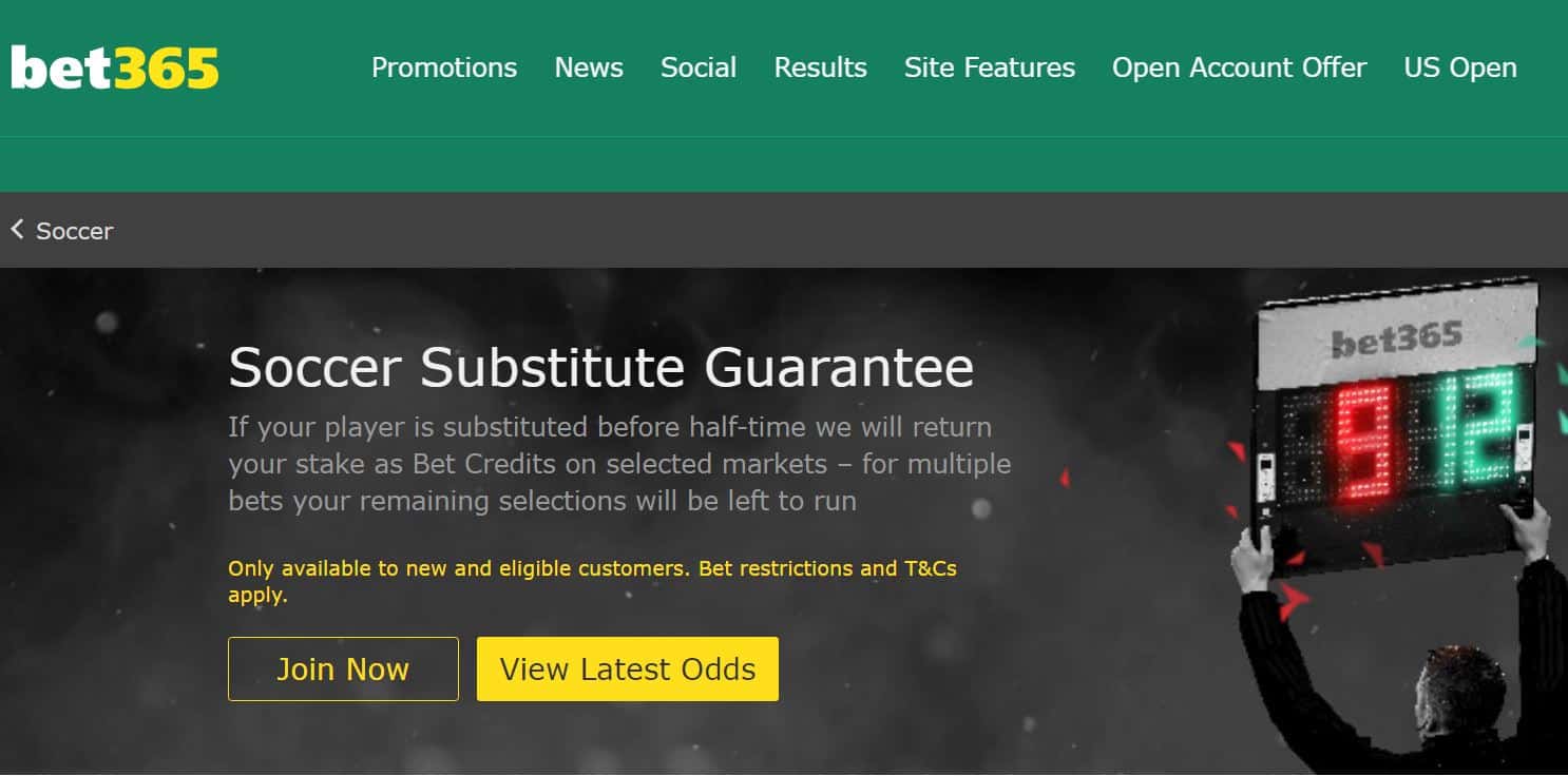 bet365 Soccer Substitute Guarantee