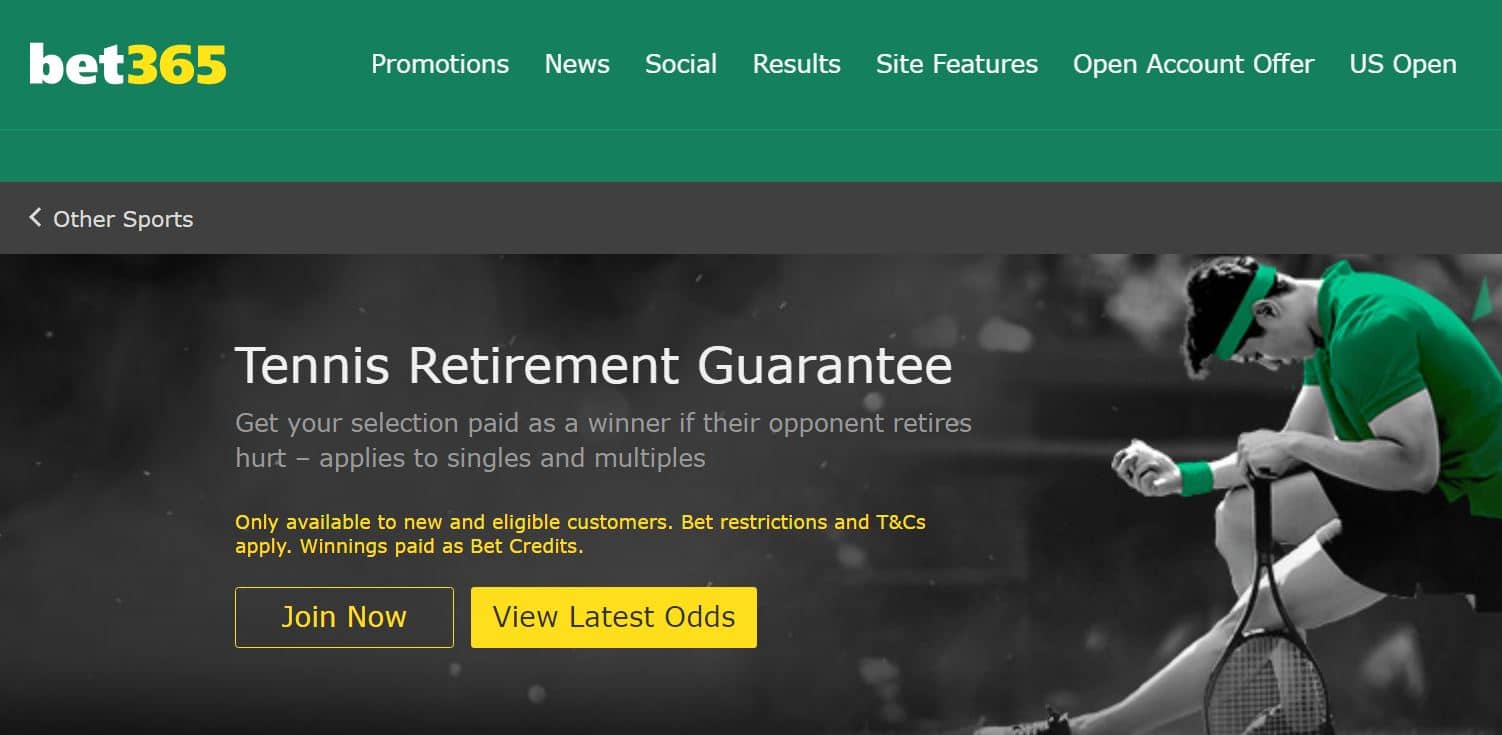 bet365 tennis retirement guarantee