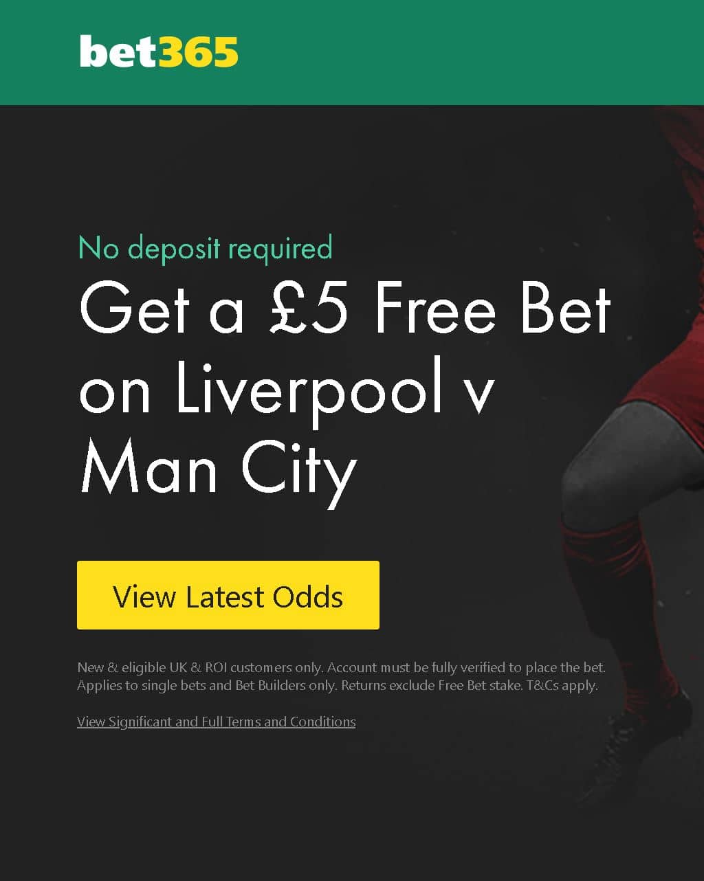 Liverpool v Man City no deposit £5