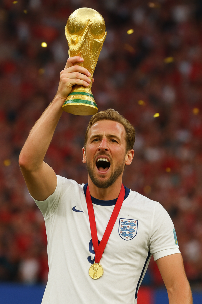 Harry Kane lifting the World Cup