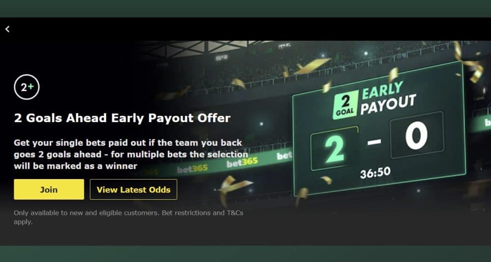 Current image: bet365 2 goals ahead early payout offer
