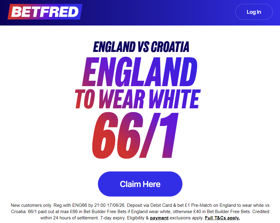 Betfred's England Croatia 66/1 offer