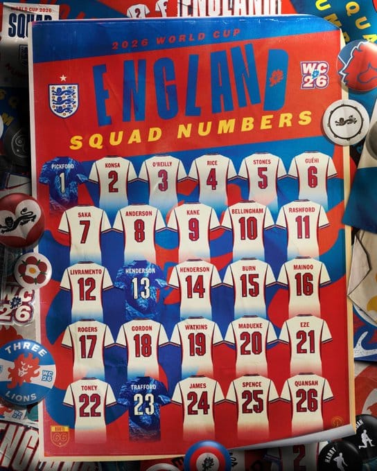 england-world-cup-2026-squad-numbers-full-list-confirmed