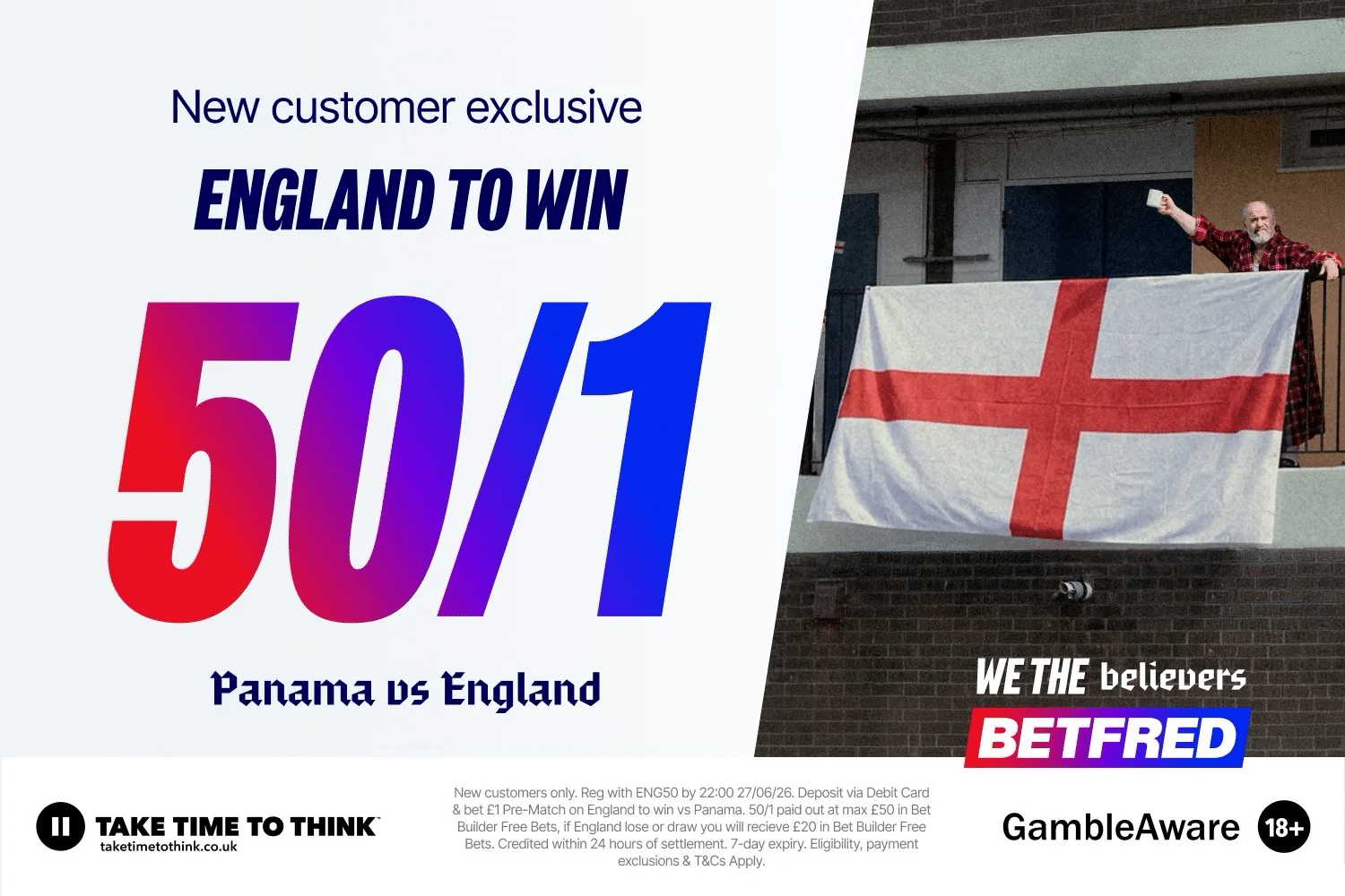 England 50/1 to beat Panama