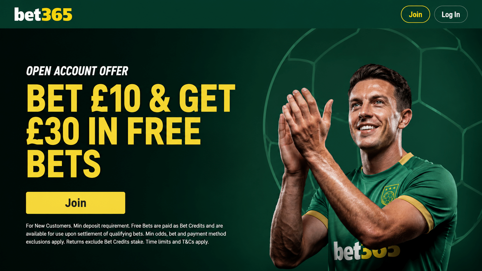 bet365 new customer offer: bet 10 pounds get 30 pounds in free bets