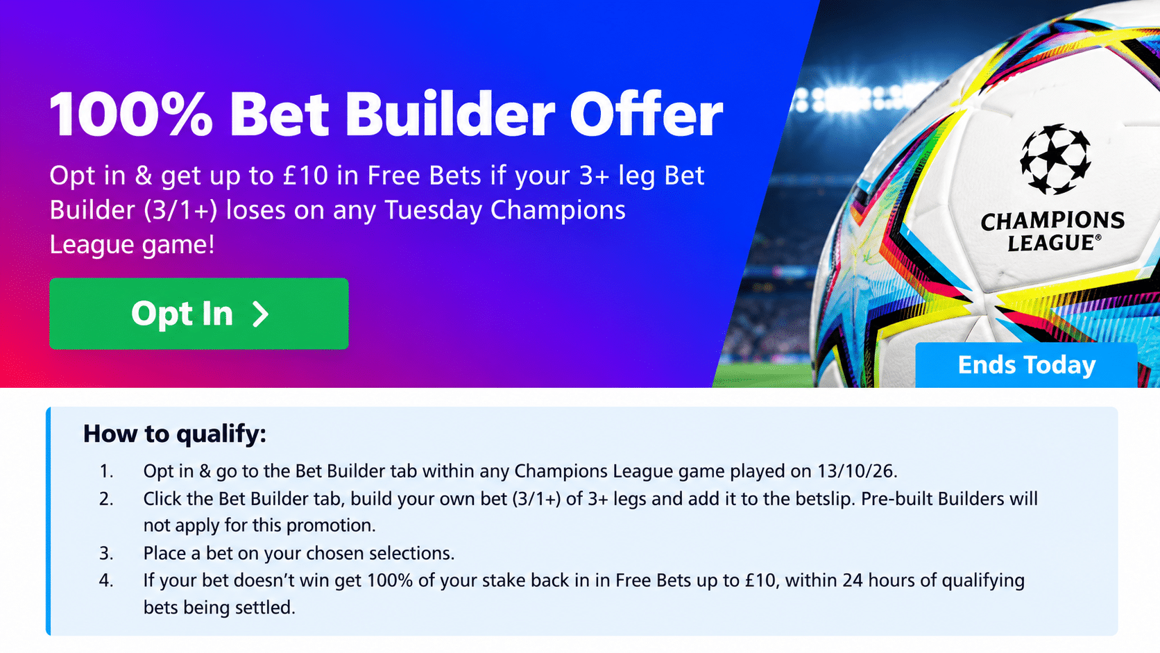 100% Bet Builder Champions League Offer